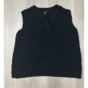 J. Jill Black Sleeveless wearever V Neck Sweater Vest luxury  preppy L Petite